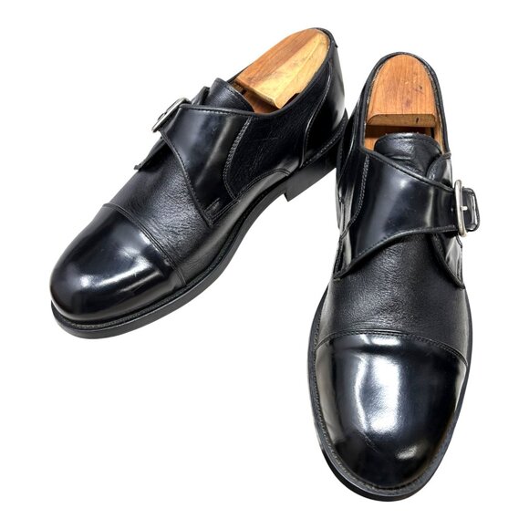Bert Pulitzer Collectors Edn‎ Black Leather Monk strap Cap-Toe Dress Shoes